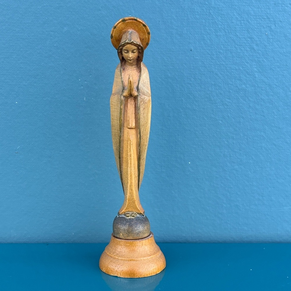 Vintage Hand Carved Wood Virgin Mary Statue